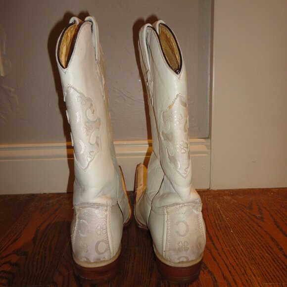 VERETTA Men\'s White Leather & Canvas Pointed Toe Western Boots Size 8 main image 9